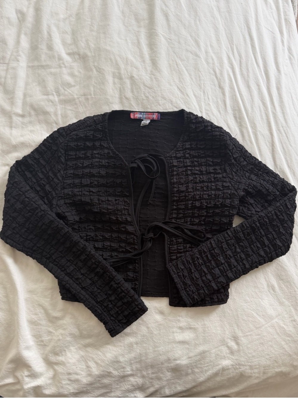 Urban Outfitters Black Textured Tie-Front Cardigan